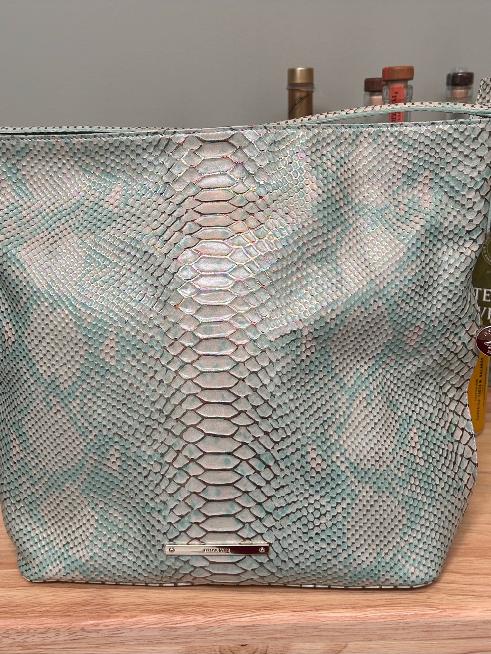 Brahmin Highly sought after Opal Seville Textured Python-Print Tote